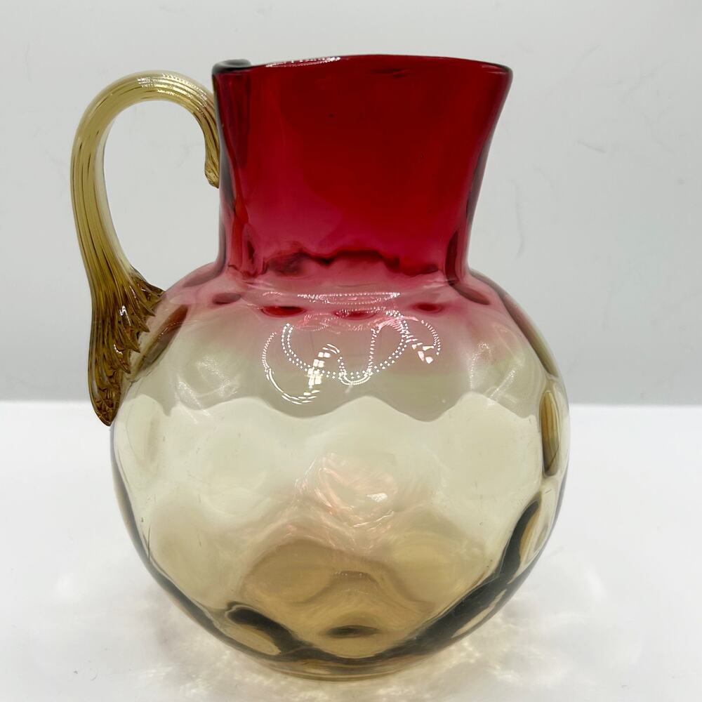 ANTQ Hobbs Brockunier Phoenix Inverted Thumbprint Amberina Glass Creamer 1800s
